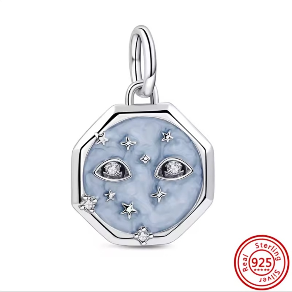 NWOT ME Sparkling Eyes Medallion Dangle Charm Sterling Silver 925